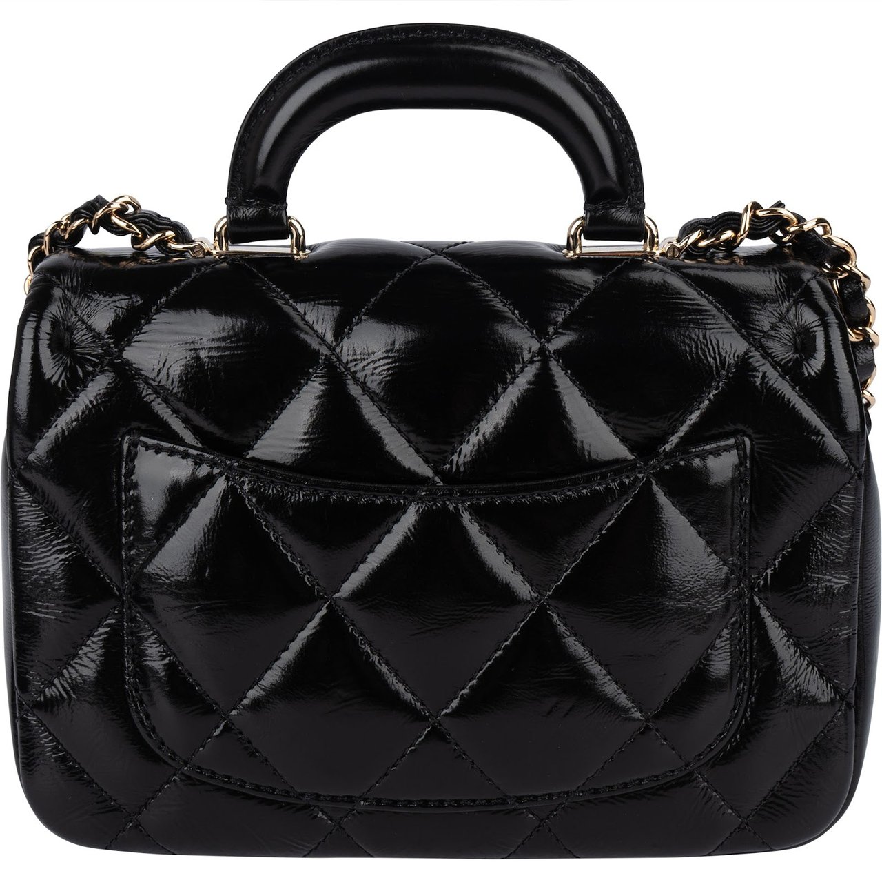 Chanel Quilted Patent Calfskin Coco Handle Single Flap Crossbody Bag Zwart