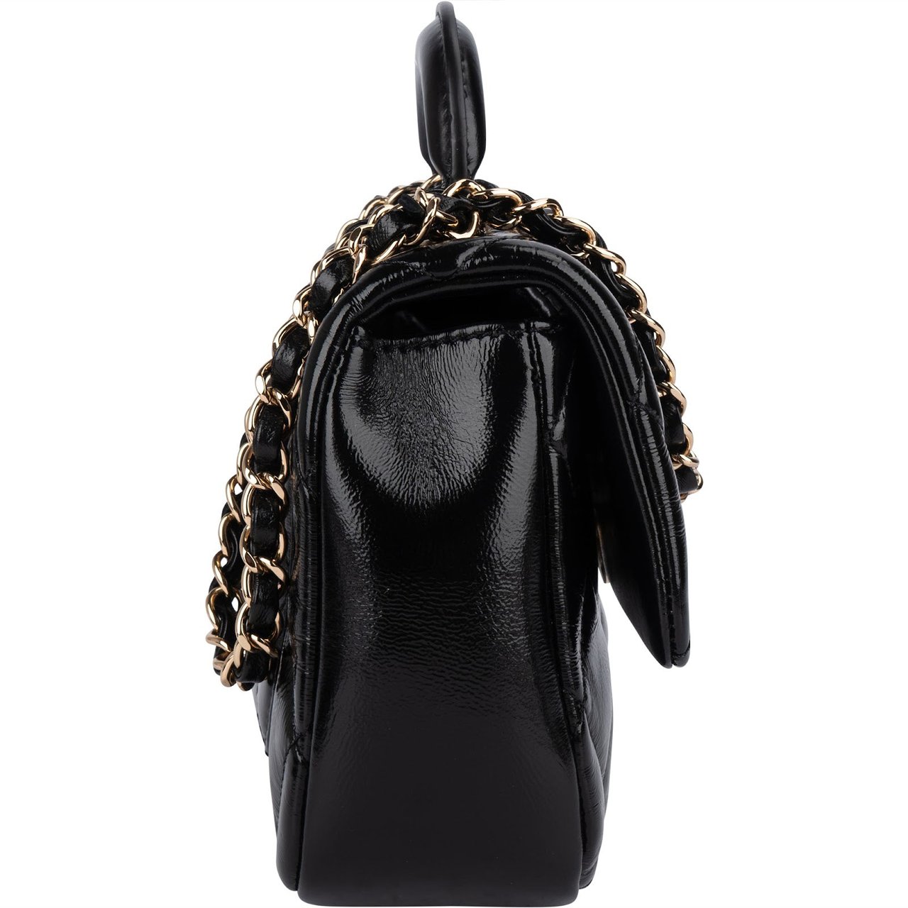 Chanel Quilted Patent Calfskin Coco Handle Single Flap Crossbody Bag Zwart