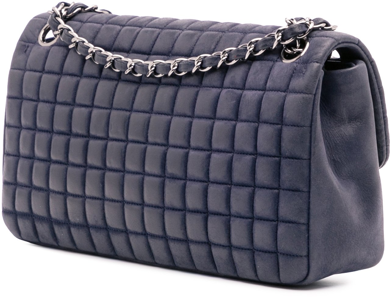 Chanel Chocolate Bar Iridescent Calfskin Bubble Flap Blauw