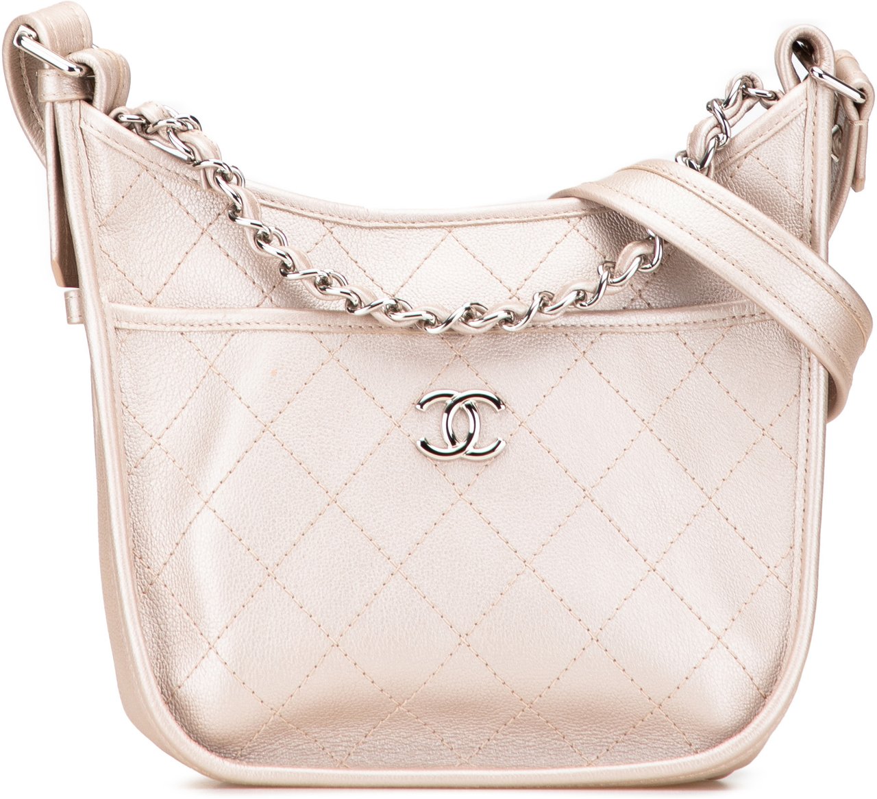Chanel Metallic Calfskin Quilted Jungle Stroll Hobo Goud