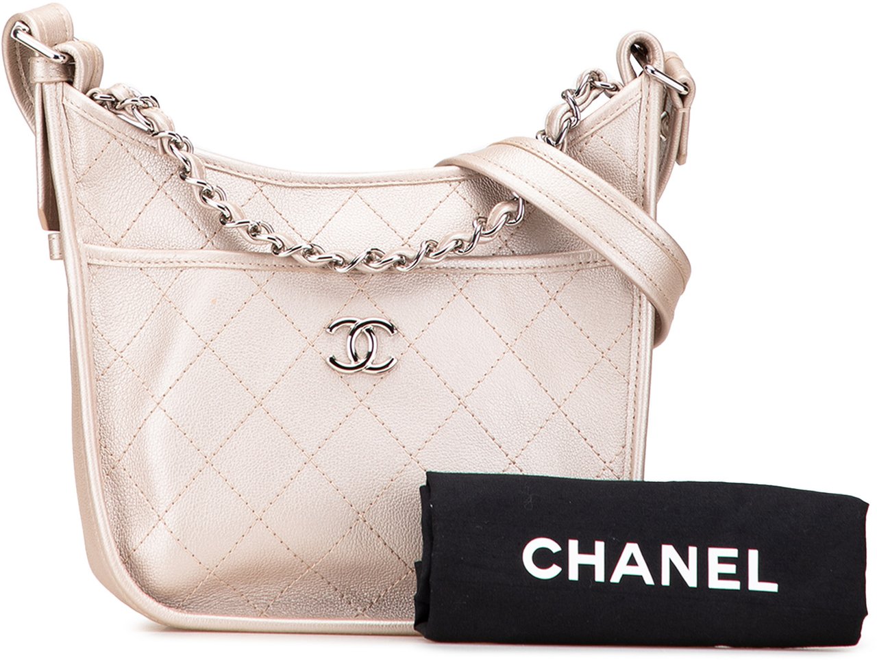 Chanel Metallic Calfskin Quilted Jungle Stroll Hobo Goud