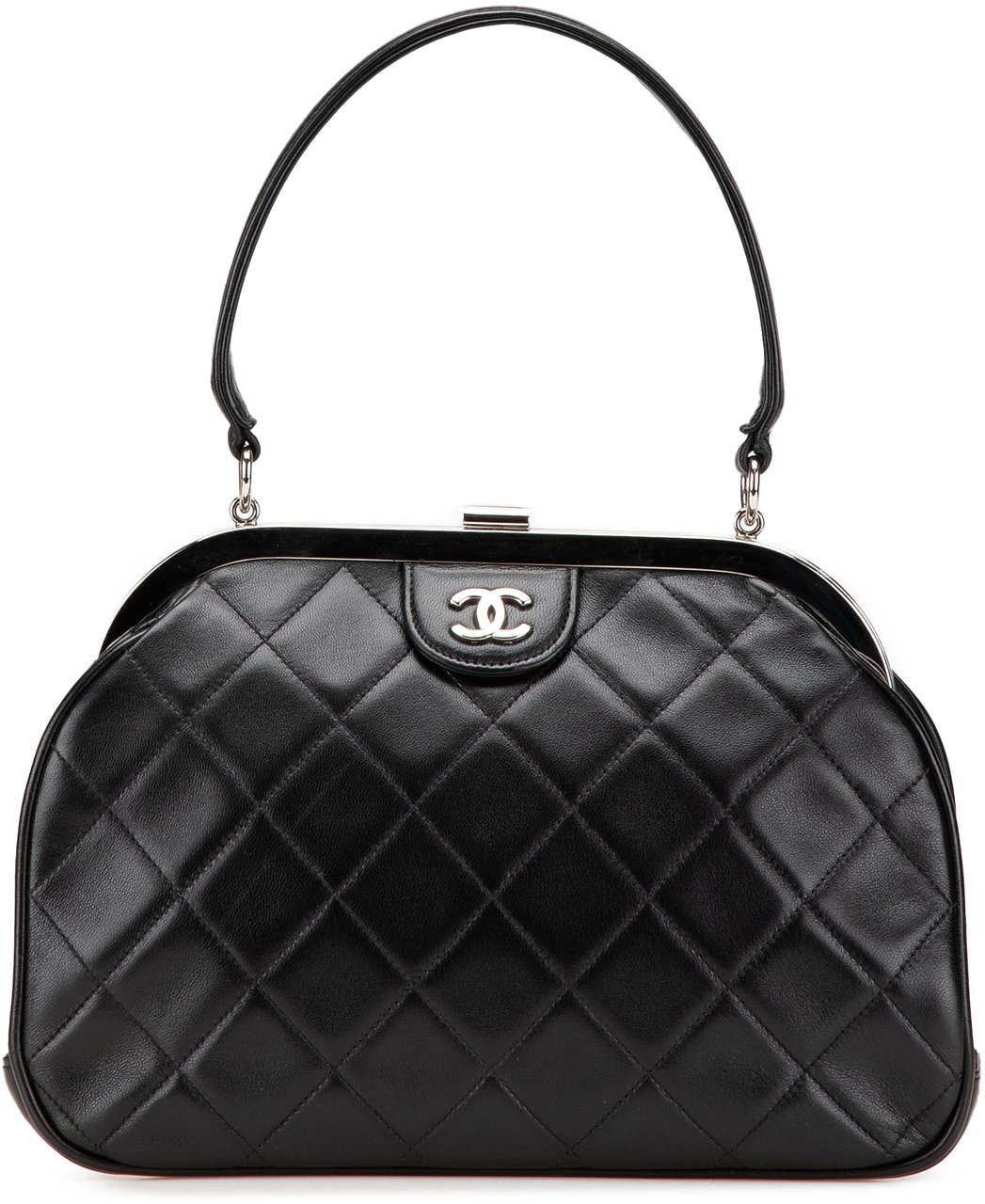 Chanel CC Quilted Lambskin Kiss Lock Frame Top Handle Bag Zwart