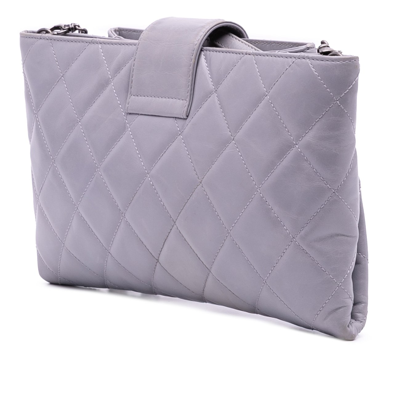 Chanel Quilted Glazed Calfskin Coco Pleats Chain Clutch Paars