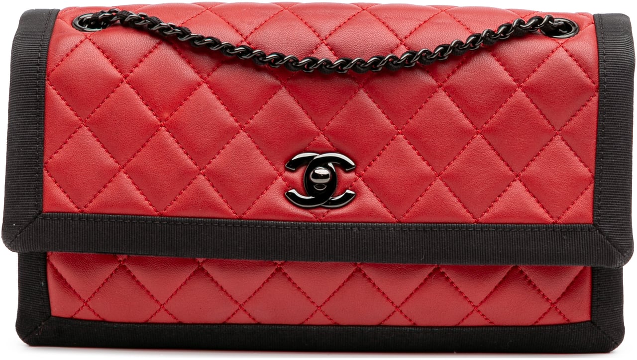 Chanel Medium Quilted Lambskin Grosgrain Two Tone Flap Rood
