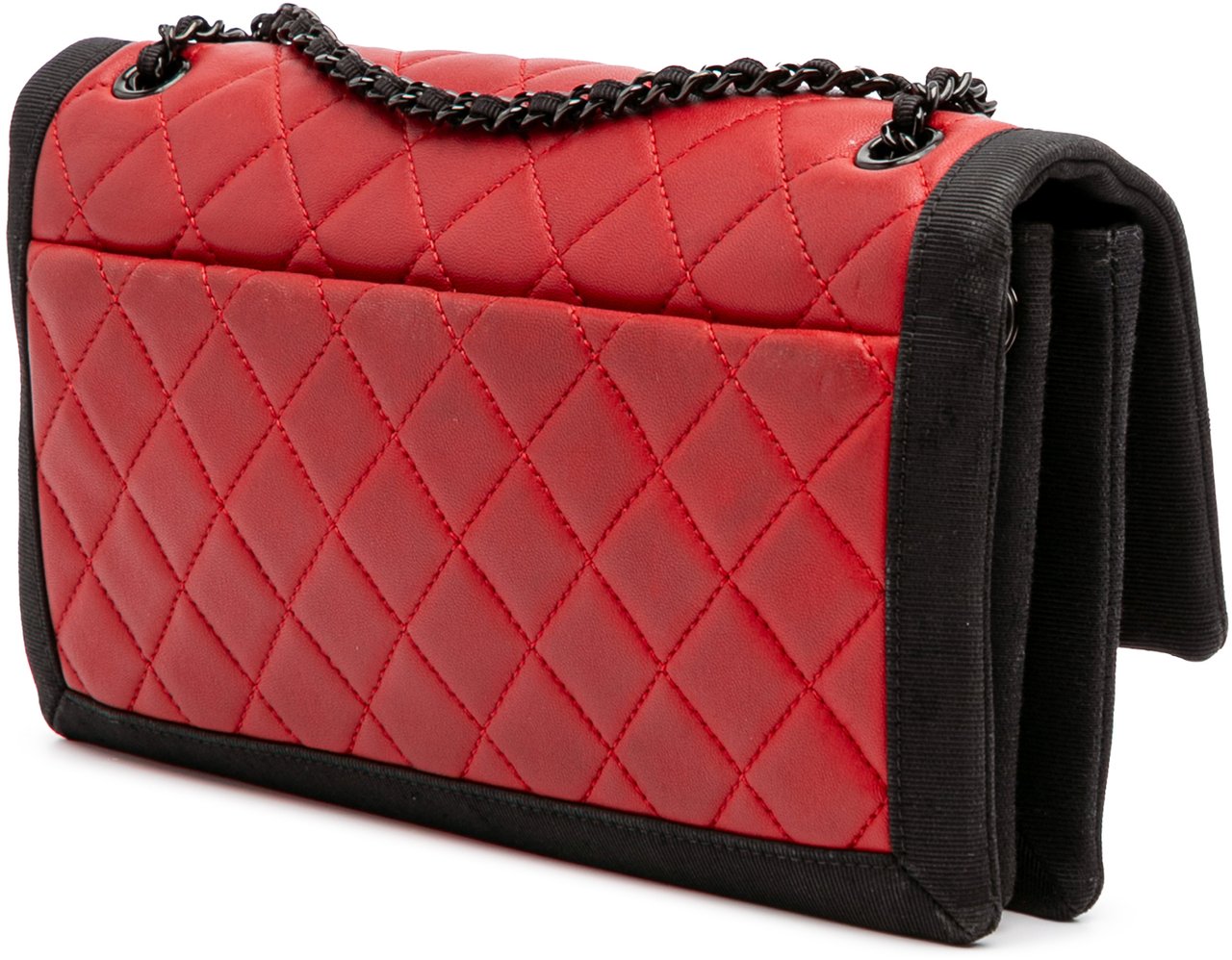 Chanel Medium Quilted Lambskin Grosgrain Two Tone Flap Rood