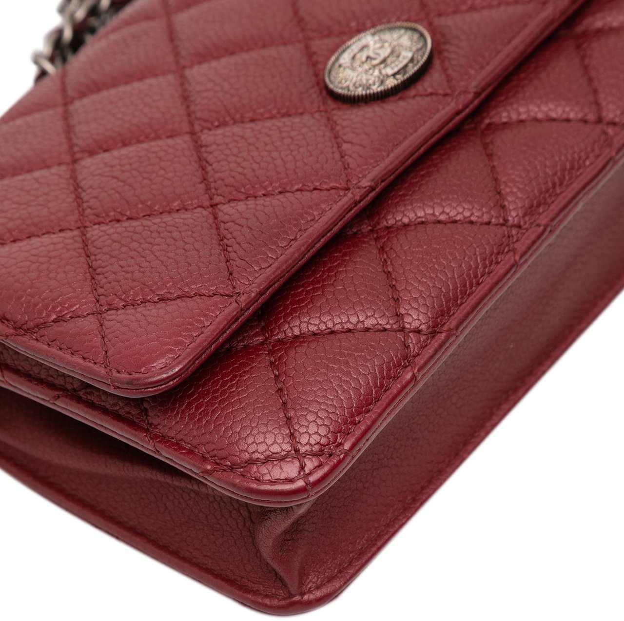 Chanel CC Quilted Caviar Wallet on Chain Rood