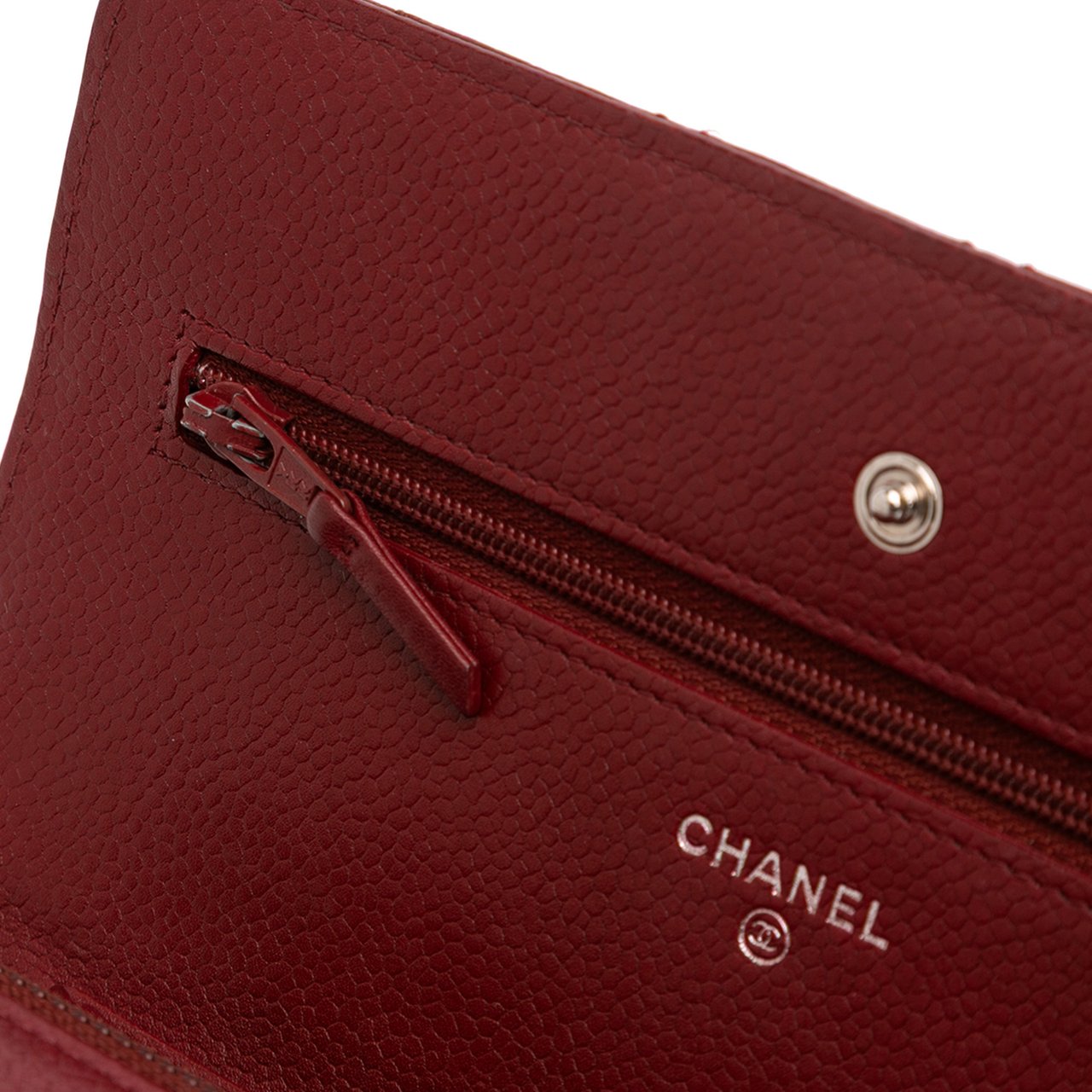Chanel CC Quilted Caviar Wallet on Chain Rood