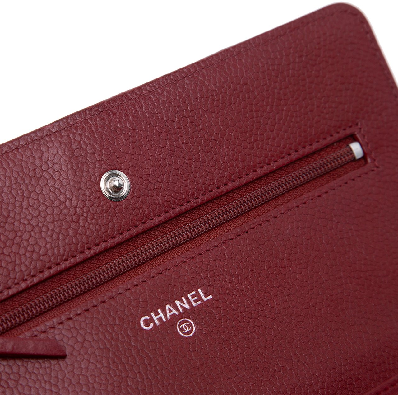 Chanel CC Quilted Caviar Wallet on Chain Rood