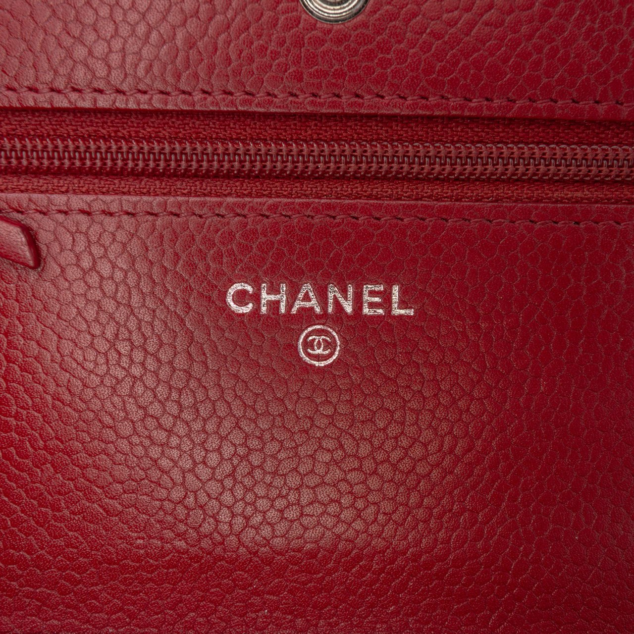 Chanel CC Quilted Caviar Wallet on Chain Rood