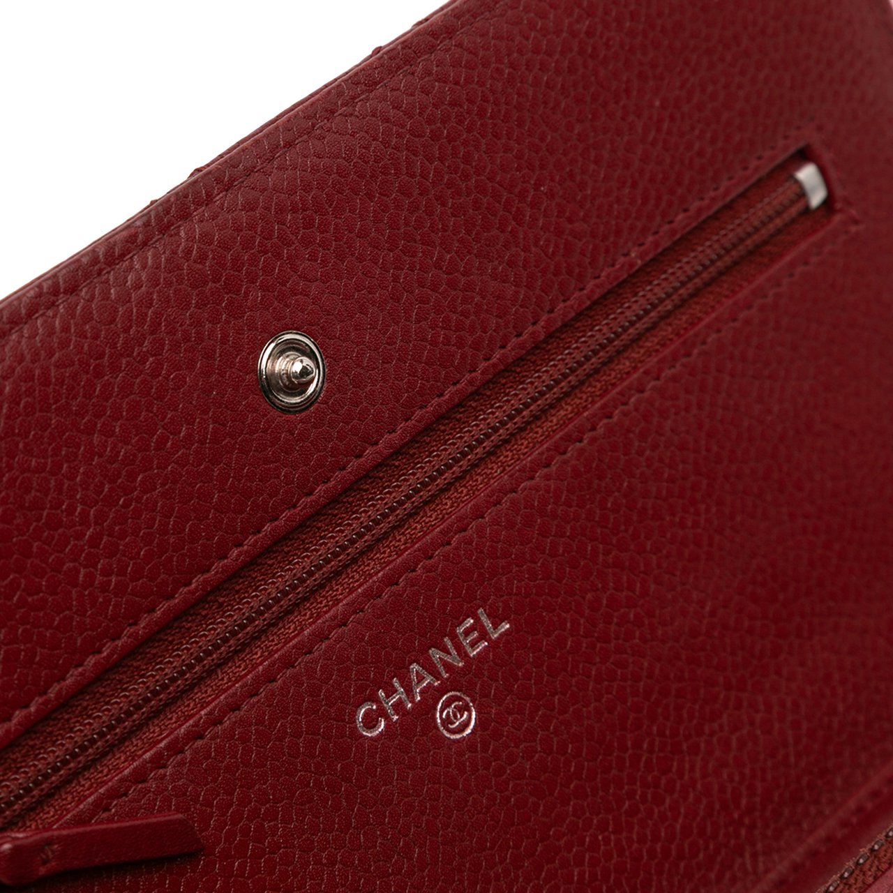 Chanel CC Quilted Caviar Wallet on Chain Rood
