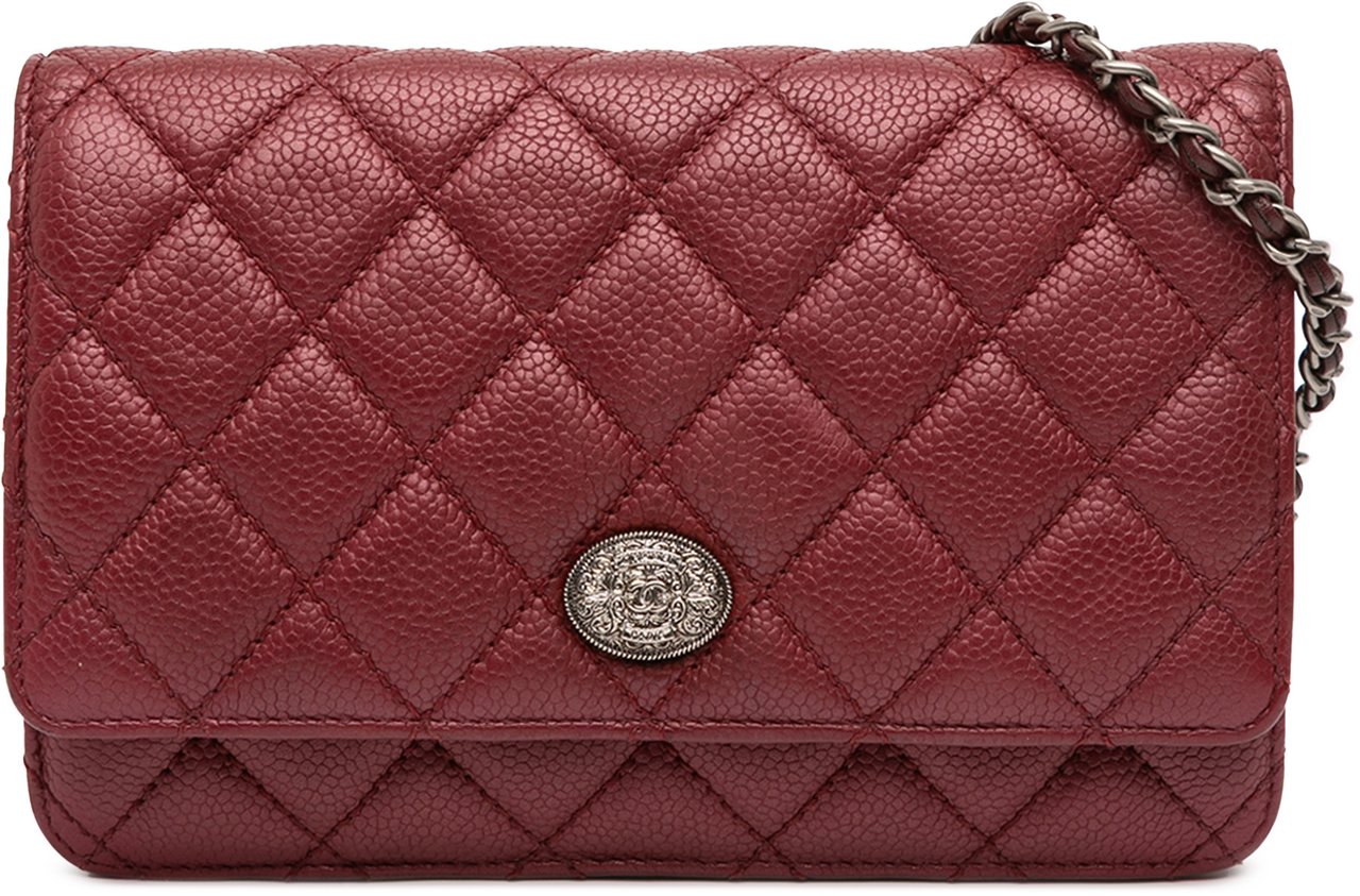 Chanel CC Quilted Caviar Wallet on Chain Rood