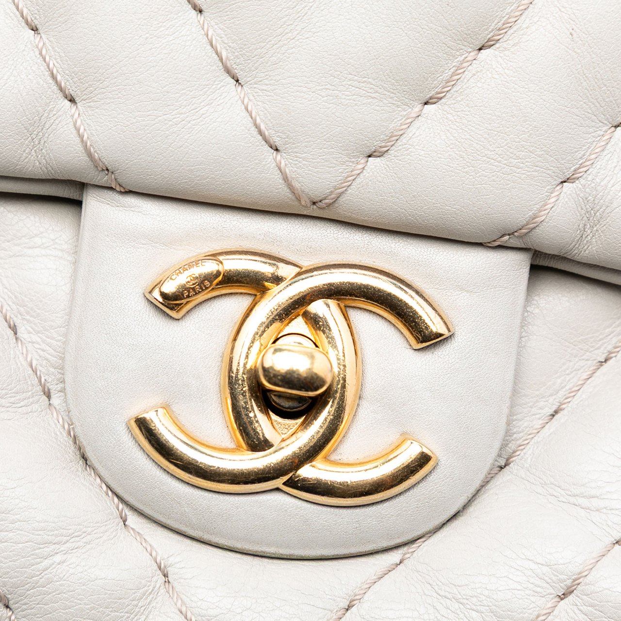 Chanel Jumbo Chevron Calfskin Surpique Flap Wit