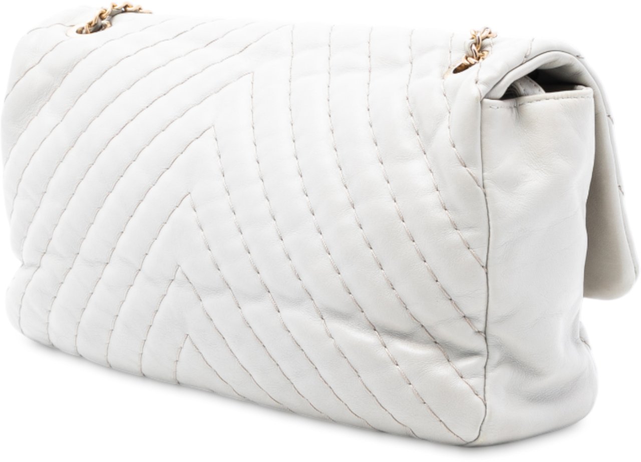 Chanel Jumbo Chevron Calfskin Surpique Flap Wit