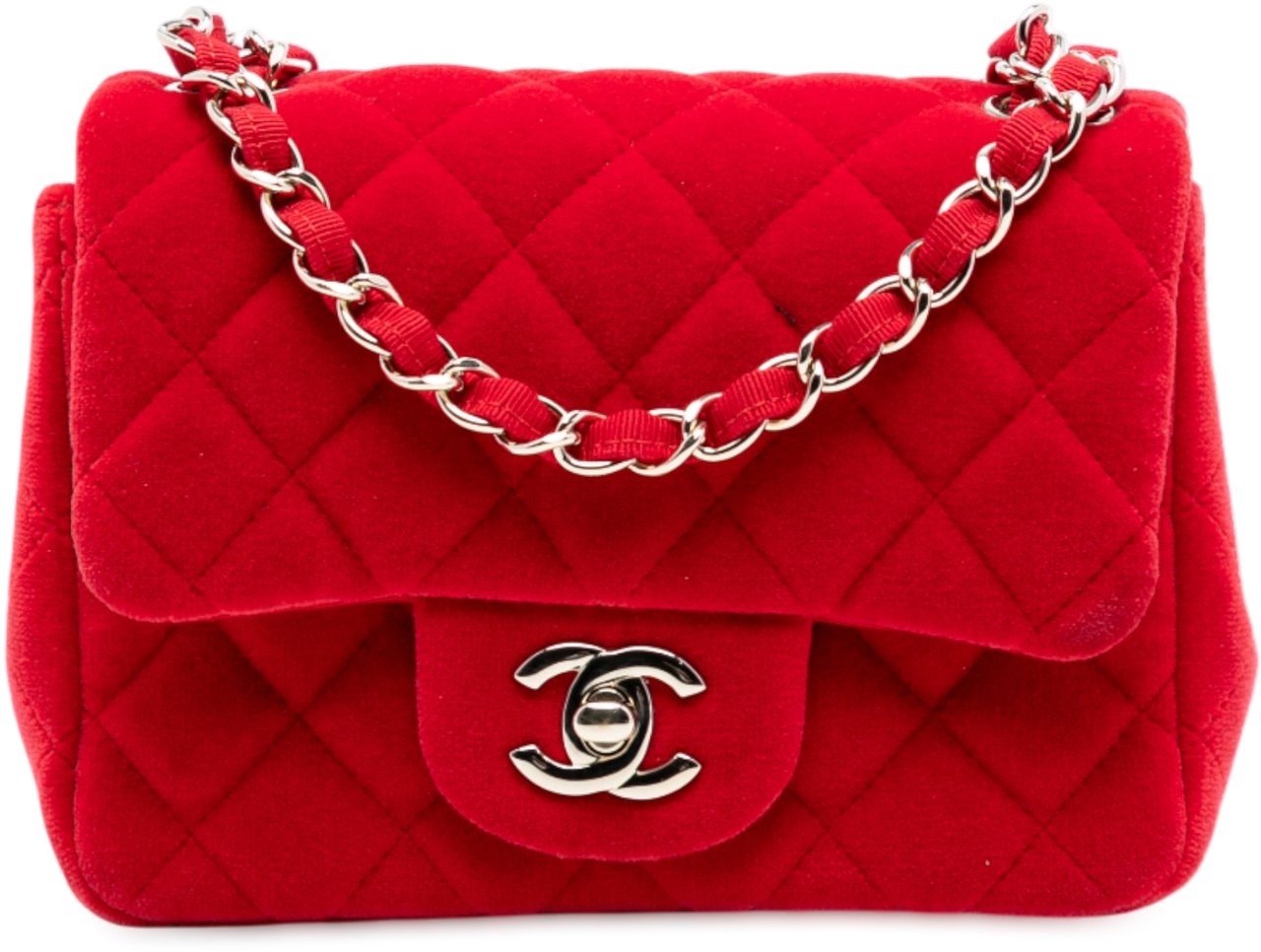 Chanel Mini Square Classic Velvet Single Flap Rood