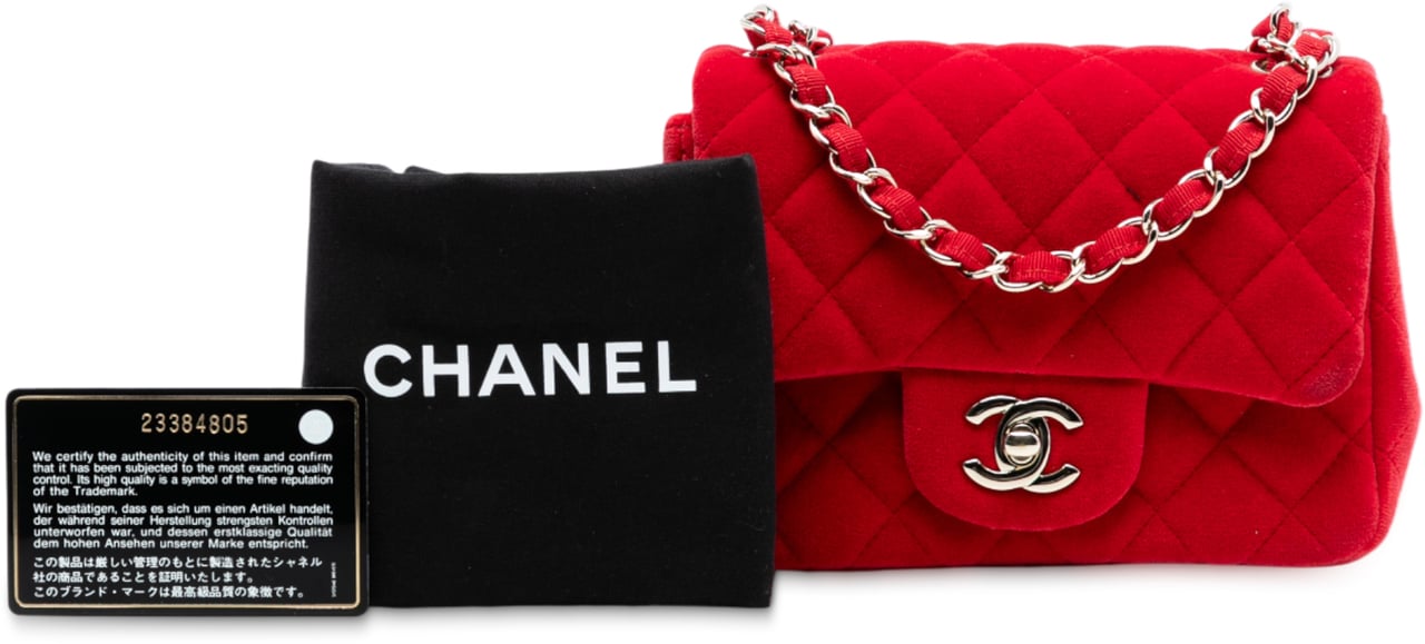 Chanel Mini Square Classic Velvet Single Flap Rood