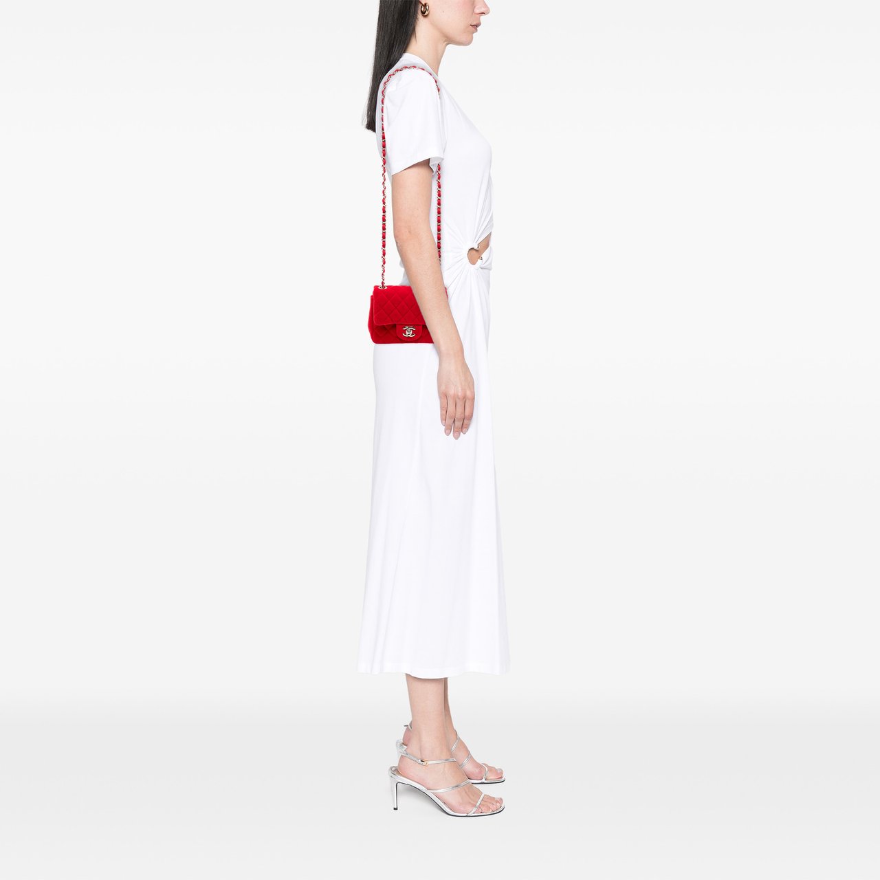 Chanel Mini Square Classic Velvet Single Flap Rood