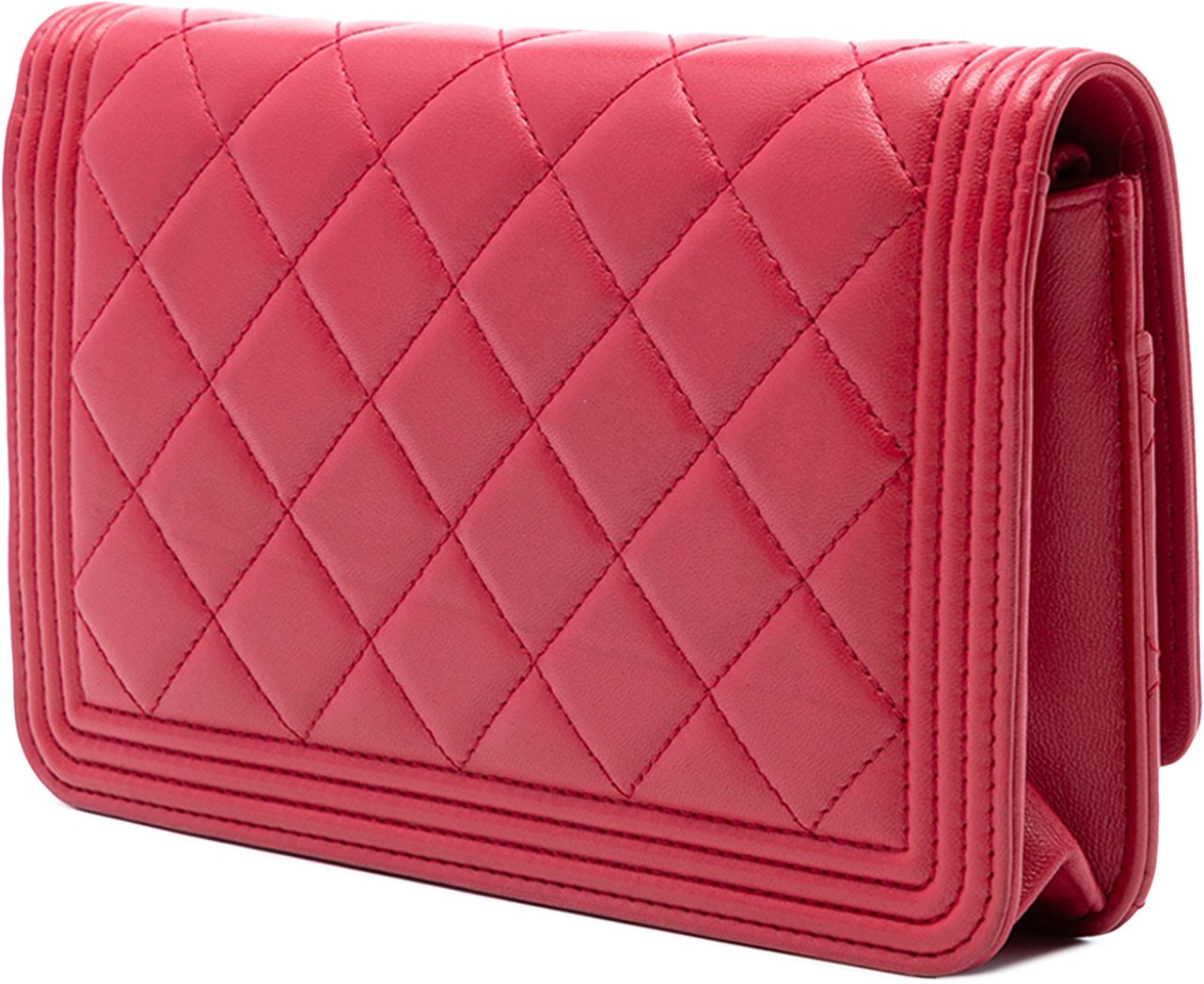 Chanel Quilted Lambskin Boy Wallet On Chain Rood