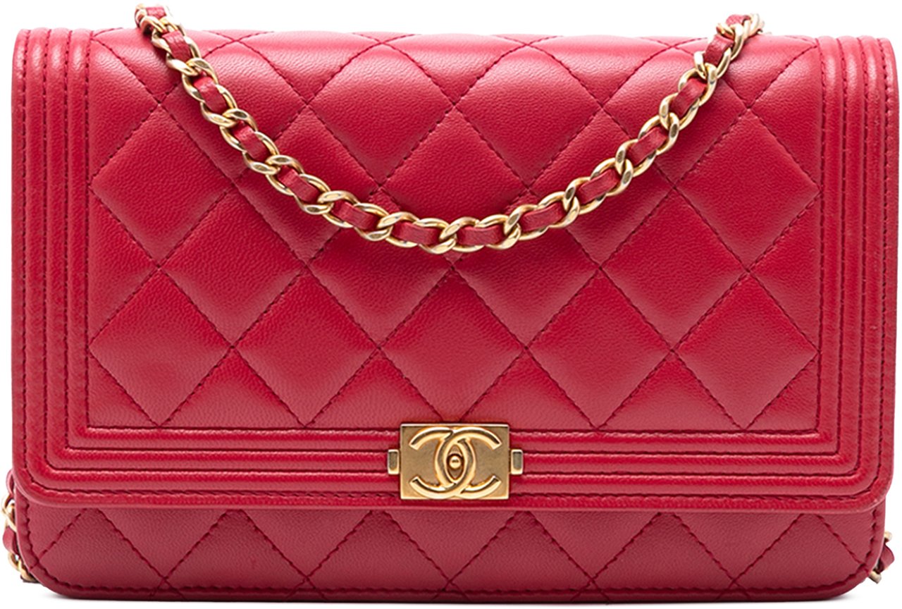 Chanel Quilted Lambskin Boy Wallet On Chain Rood