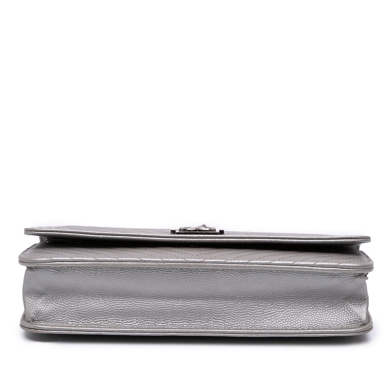 Chanel Chevron Metallic Caviar Boy Wallet On Chain Zilver