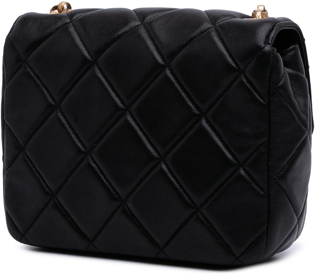 Chanel Mini Square Quilted Lambskin Bijoux Logo Chain Flap Zwart