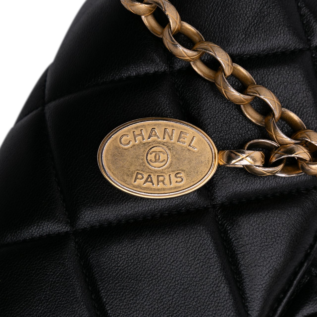 Chanel Mini Square Quilted Lambskin Bijoux Logo Chain Flap Zwart