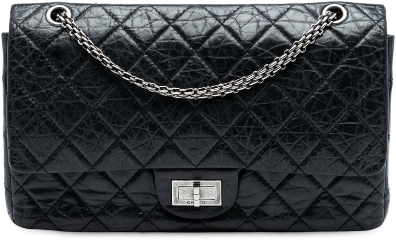 Chanel Quilted Aged Calfskin Reissue 2.55 Double Flap 227 Zwart