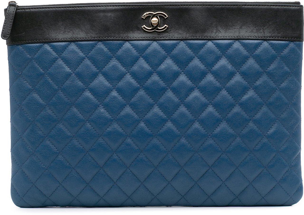 Chanel Large Bicolor Sheepskin Mademoiselle Zip Clutch Blauw