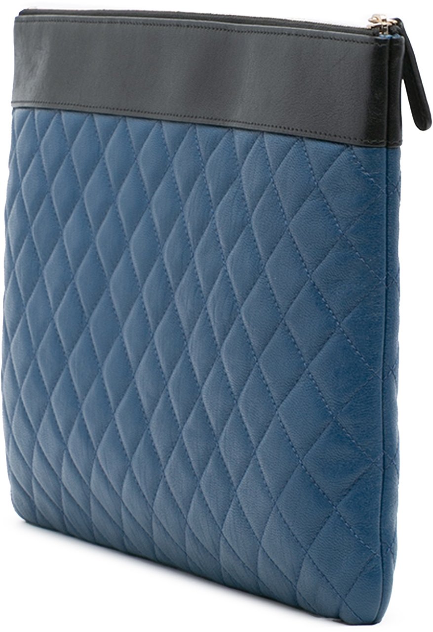 Chanel Large Bicolor Sheepskin Mademoiselle Zip Clutch Blauw