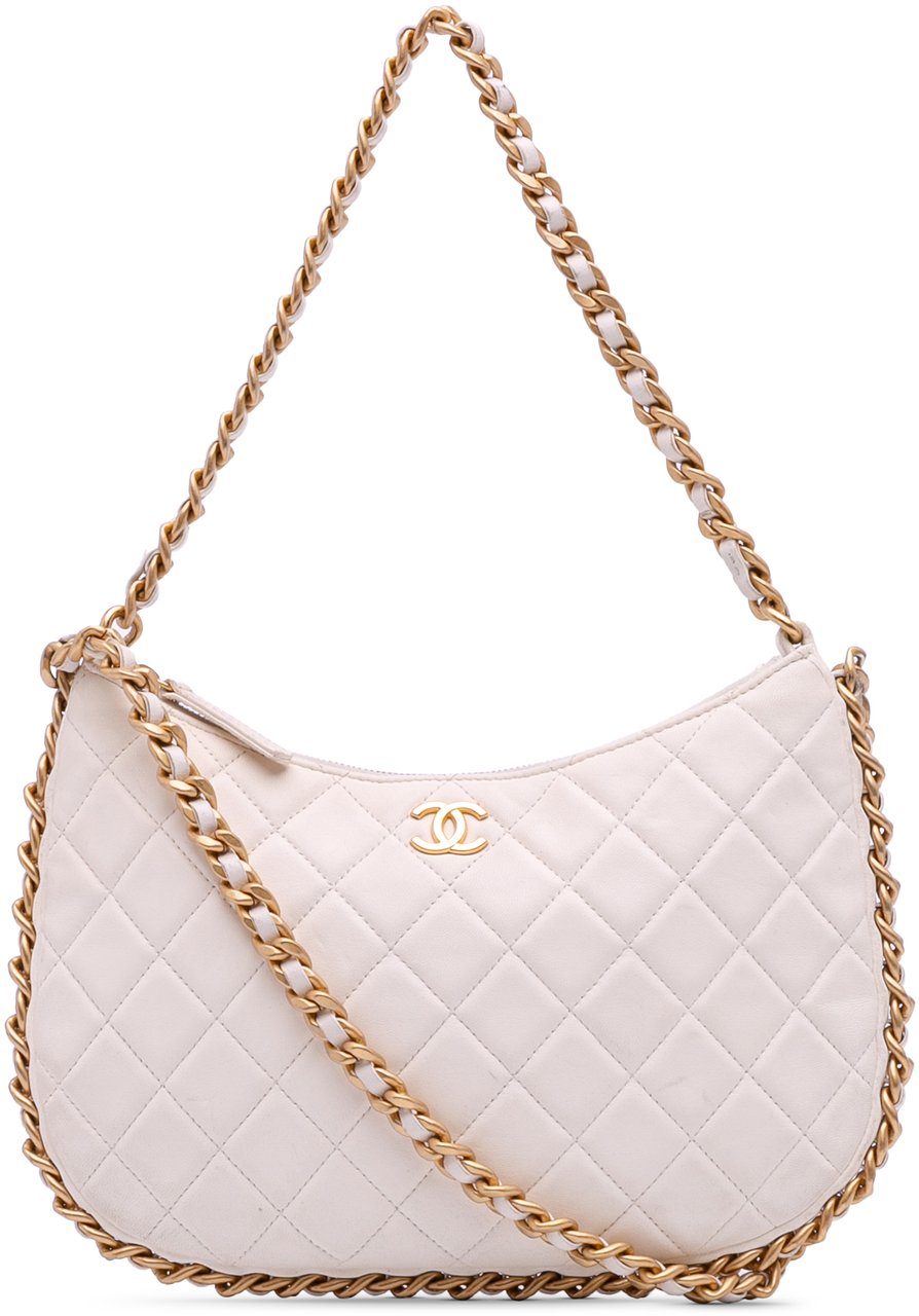Chanel Large Shiny Crumpled Quilted Lambskin Trendy Chain Around Hobo Wit