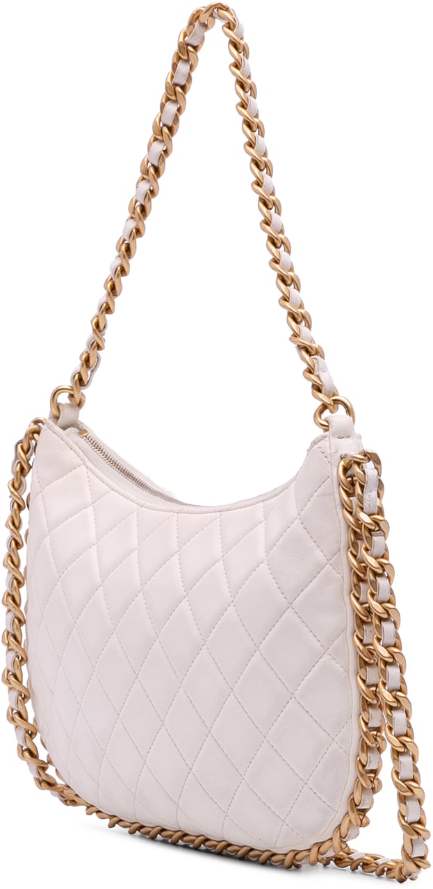 Chanel Large Shiny Crumpled Quilted Lambskin Trendy Chain Around Hobo Wit