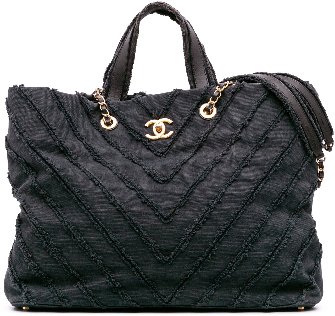 Chanel Chevron Canvas Cuba Patchwork Shopper Tote Blauw