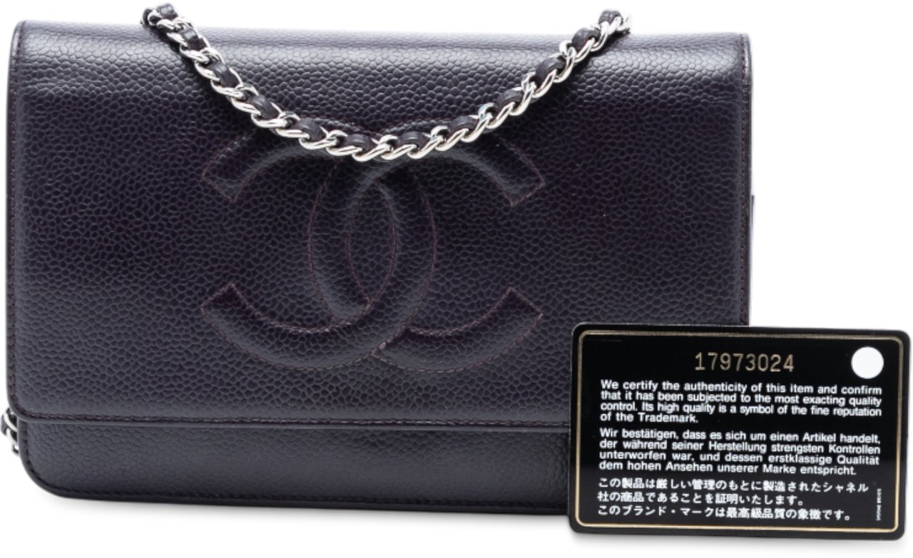 Chanel CC Caviar Wallet On Chain Paars