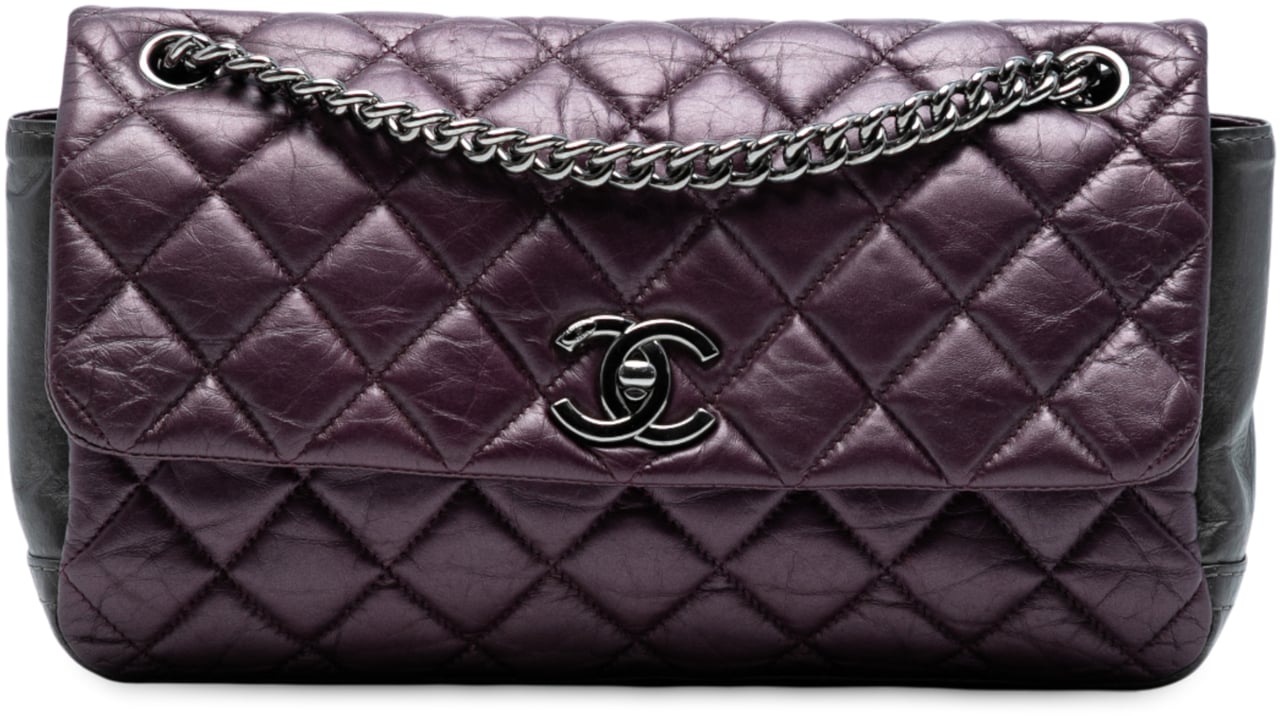 Chanel Small Bicolor Quilted Aged Calfskin Lady Pearly Flap Paars