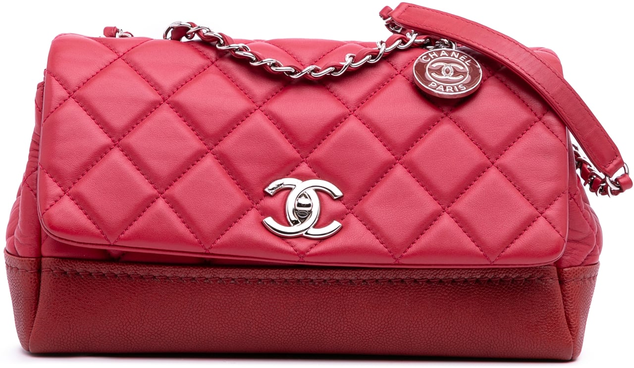 Chanel Medium Quilted Lambskin and Caviar Bi Coco Flap Rood