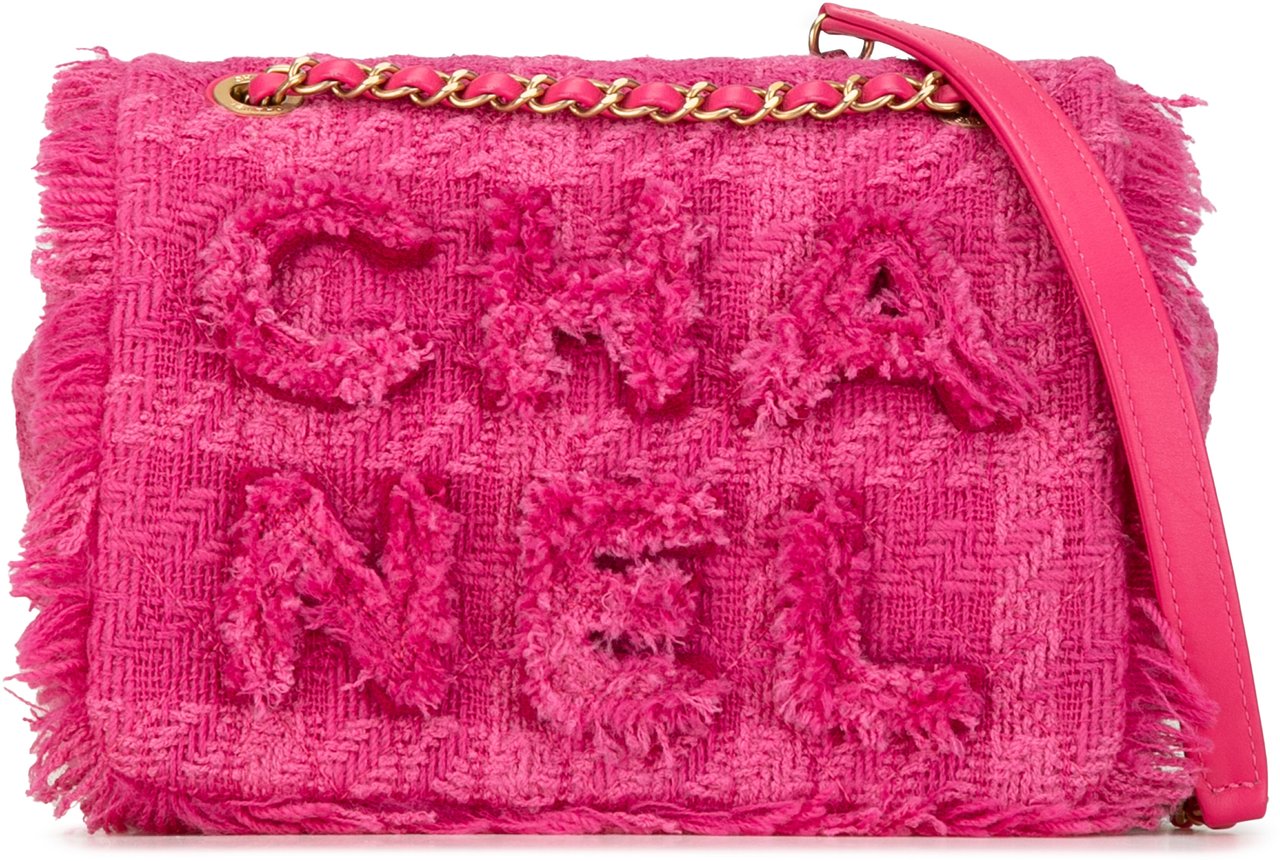 Chanel Wool Tweed Giant Logo Flap Roze