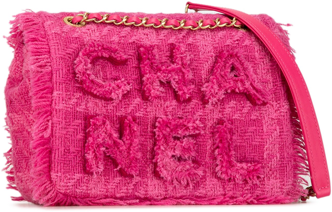 Chanel Wool Tweed Giant Logo Flap Roze