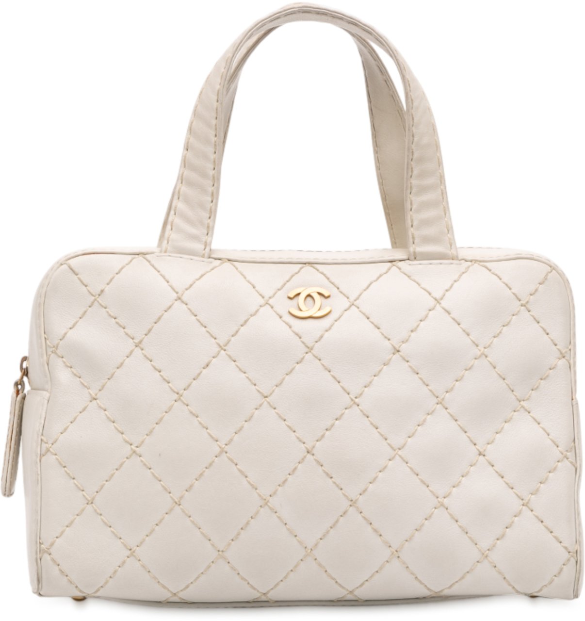 Chanel CC Lambskin Wild Stitch Handbag Wit