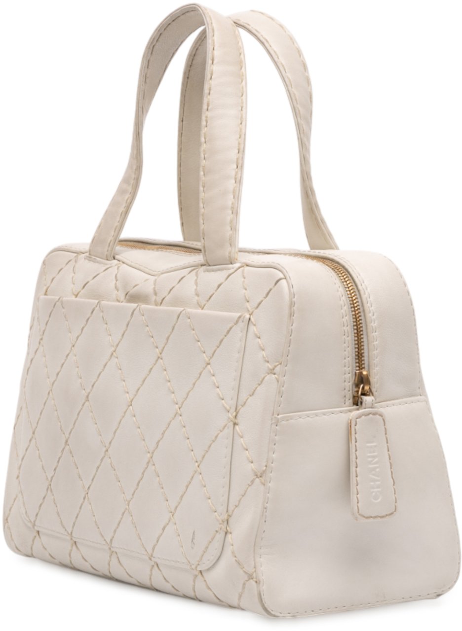 Chanel CC Lambskin Wild Stitch Handbag Wit
