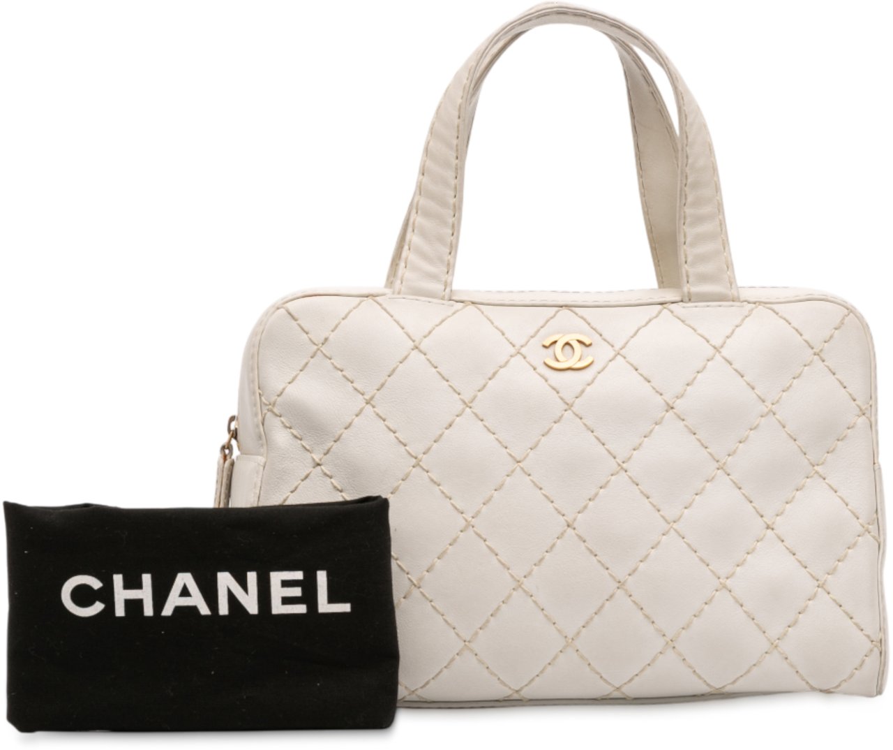 Chanel CC Lambskin Wild Stitch Handbag Wit