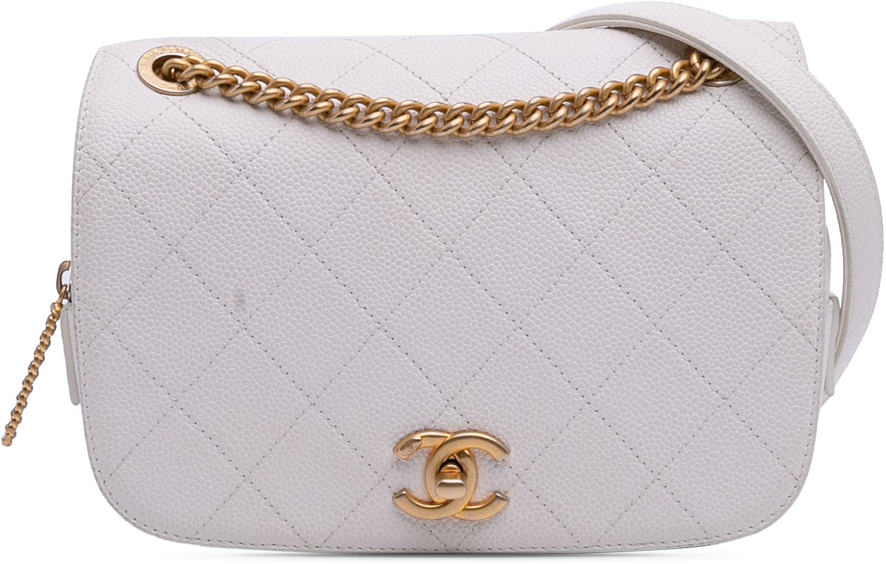Chanel CC Quilted Caviar Turnlock Full Flap Wit