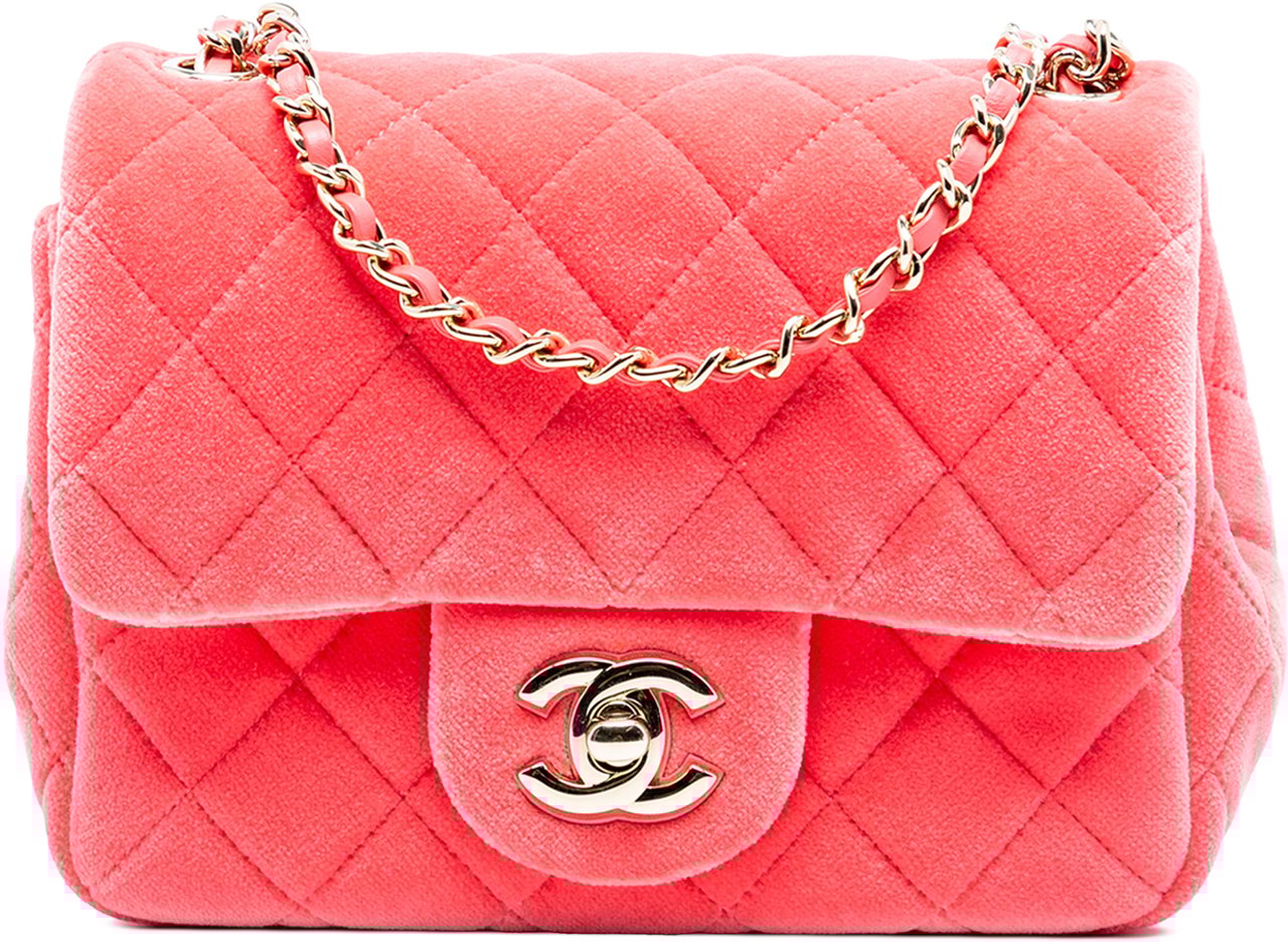 Chanel Mini Square Classic Velvet Pearl Crush Single Flap Roze