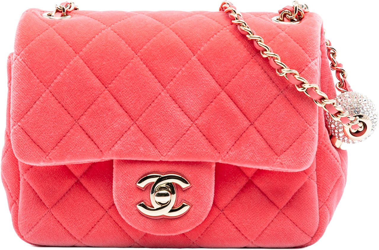 Chanel Mini Square Classic Velvet Pearl Crush Single Flap Roze