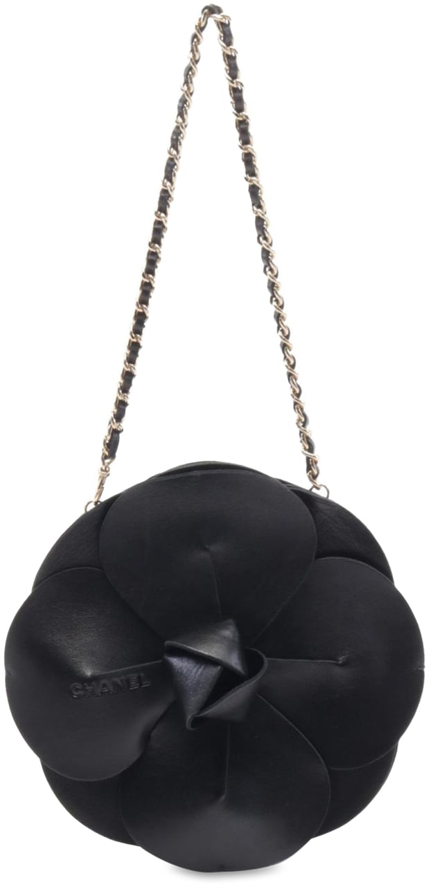 Chanel Lambskin and Satin Camellia Flower Evening Bag Zwart