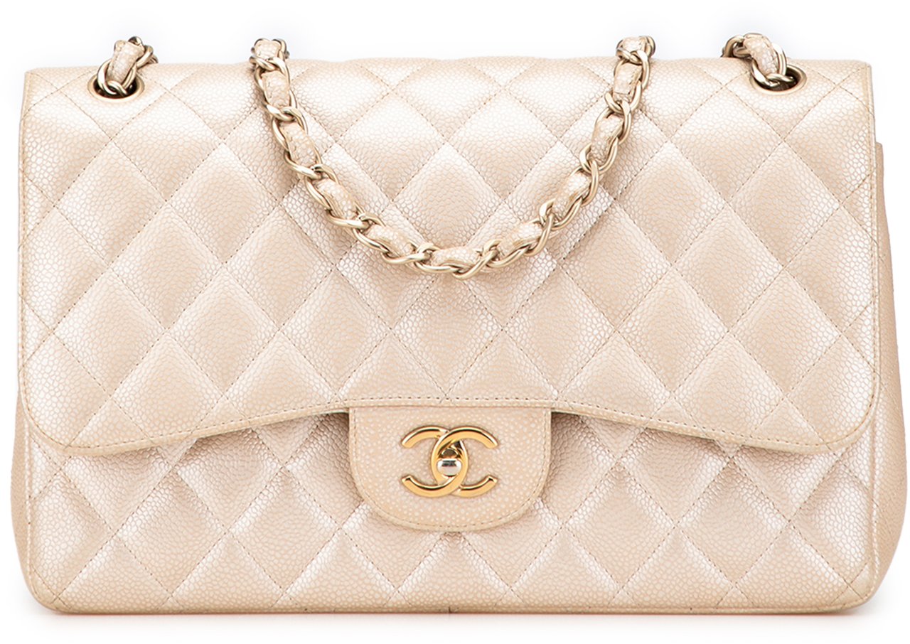 Chanel Jumbo Classic Iridescent Caviar Double Flap Goud