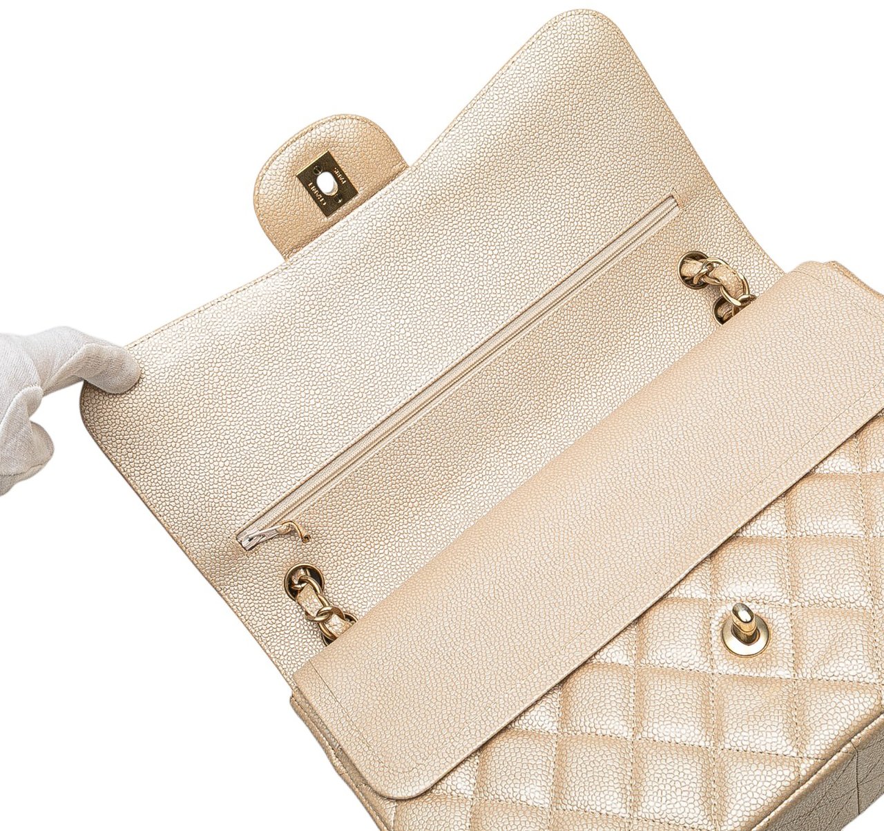 Chanel Jumbo Classic Iridescent Caviar Double Flap Goud