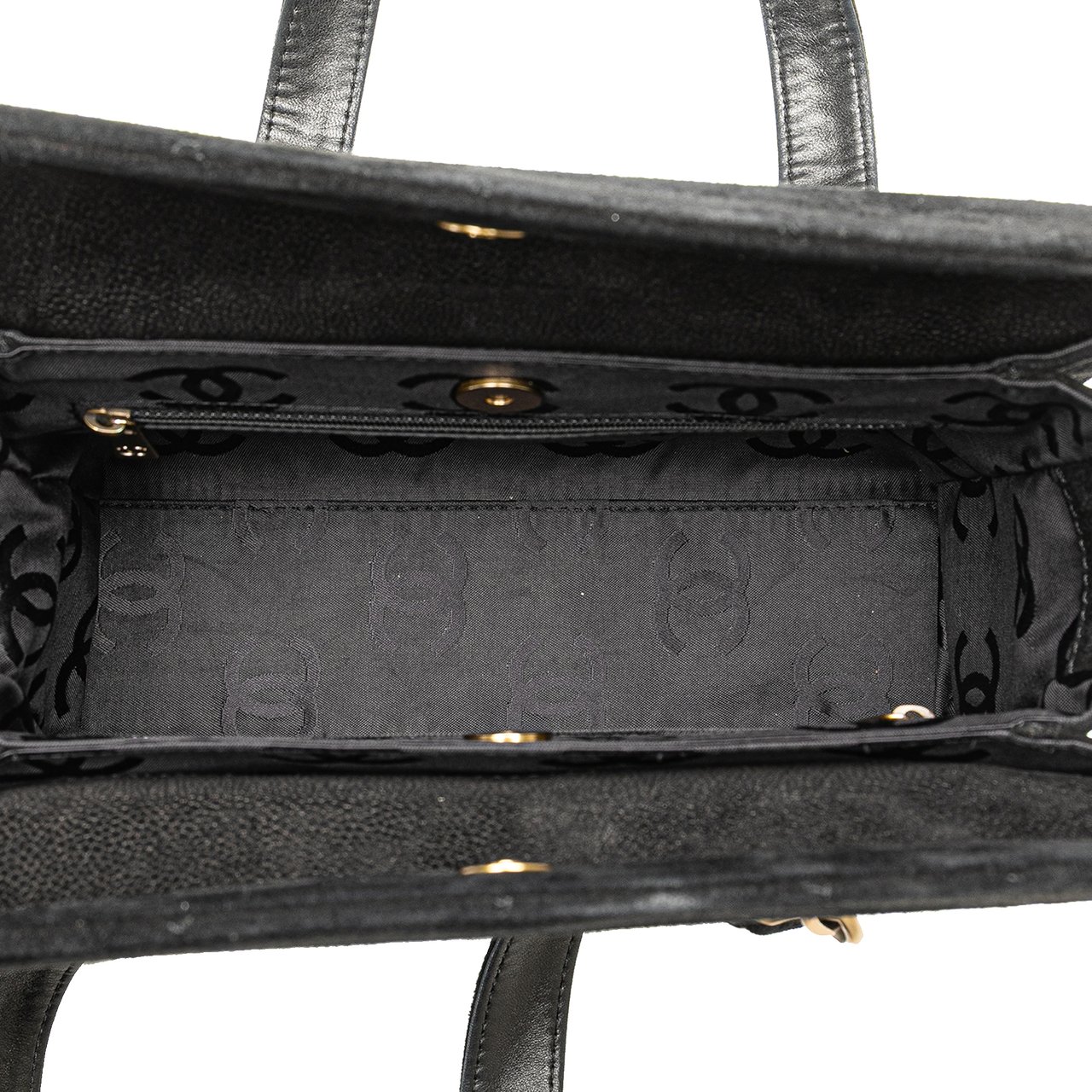 Chanel CC Suede Caviar Stitched Tote Zwart