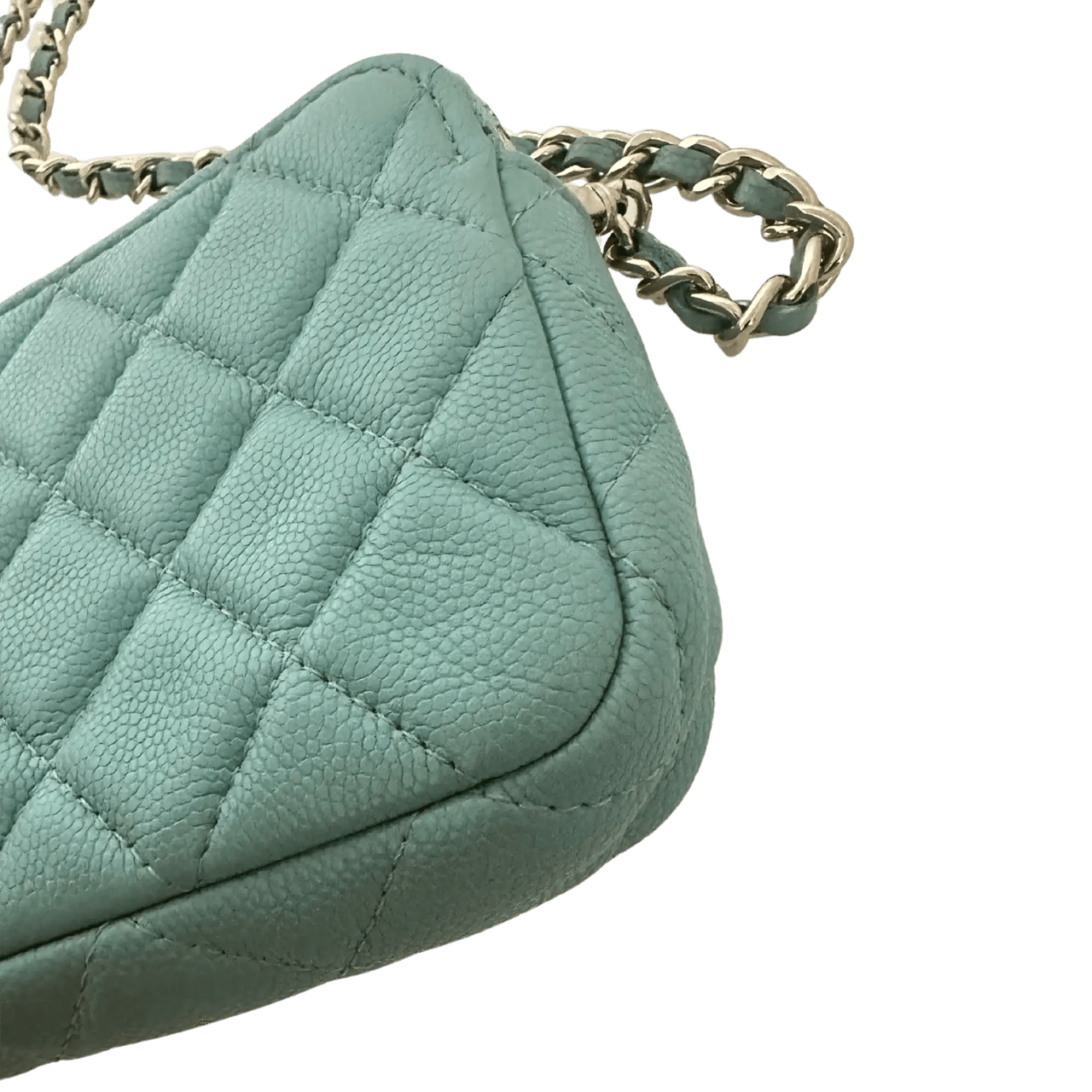 Chanel Chanel Double Zip Wallet on Chain turquoise caviar leather 2020 / very good Groen