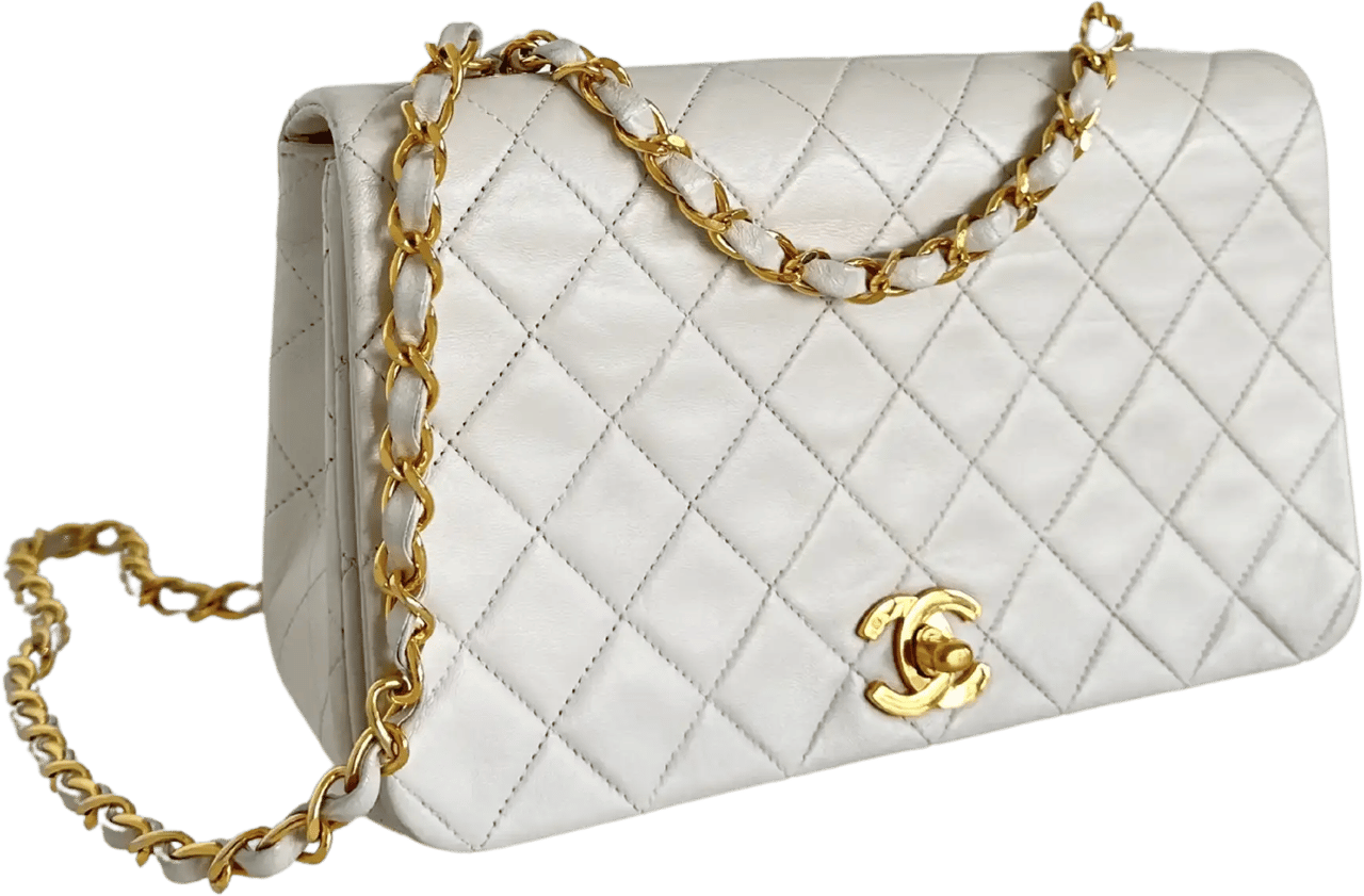 Chanel Chanel Timeless Single Flap Small white lambskin leather vintage / good Wit