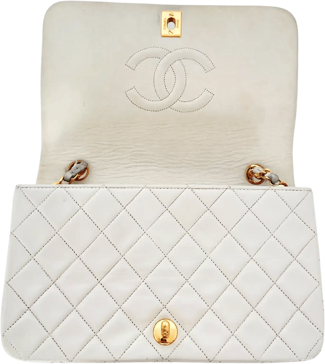 Chanel Chanel Timeless Single Flap Small white lambskin leather vintage / good Wit