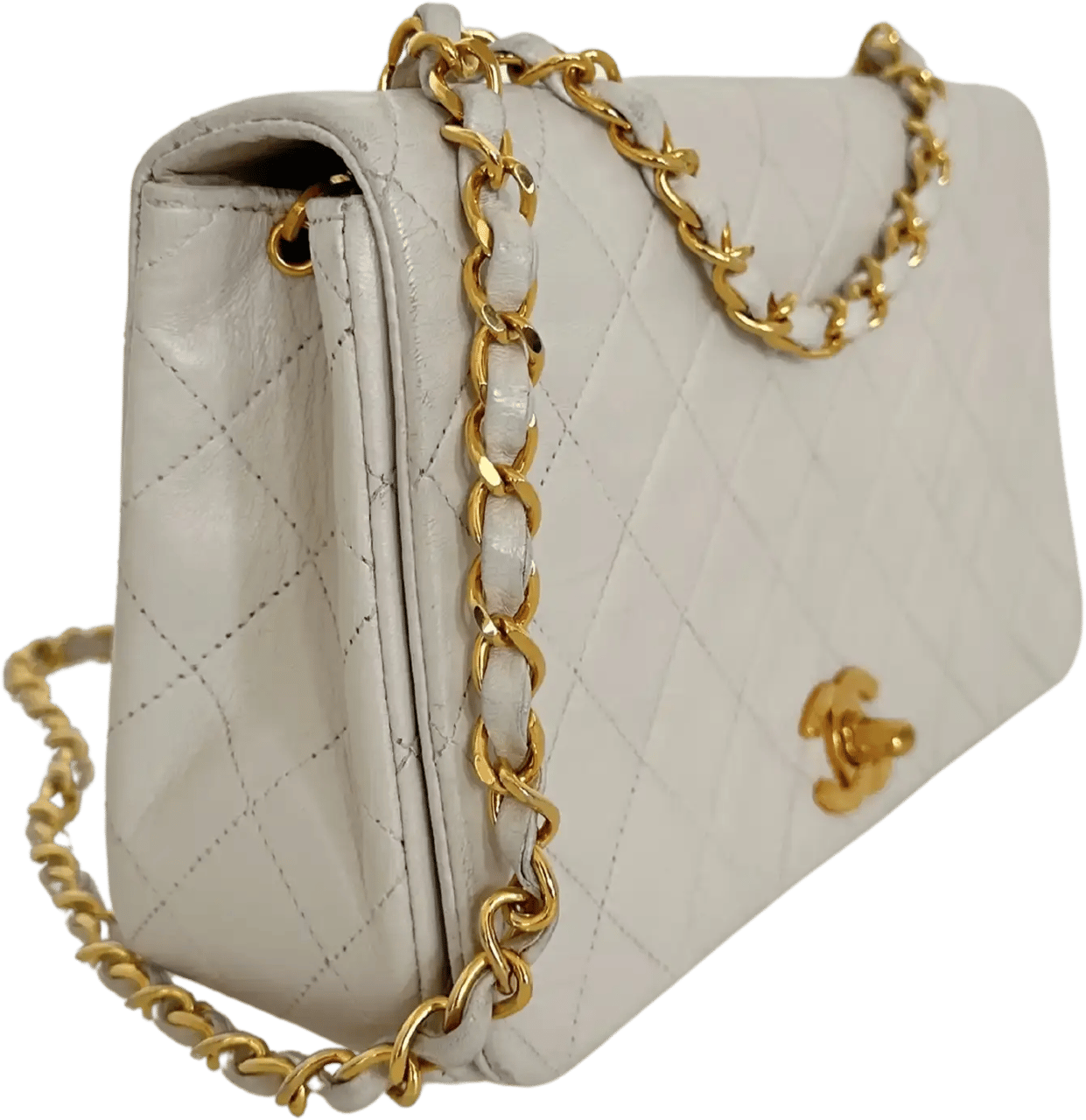 Chanel Chanel Timeless Single Flap Small white lambskin leather vintage / good Wit
